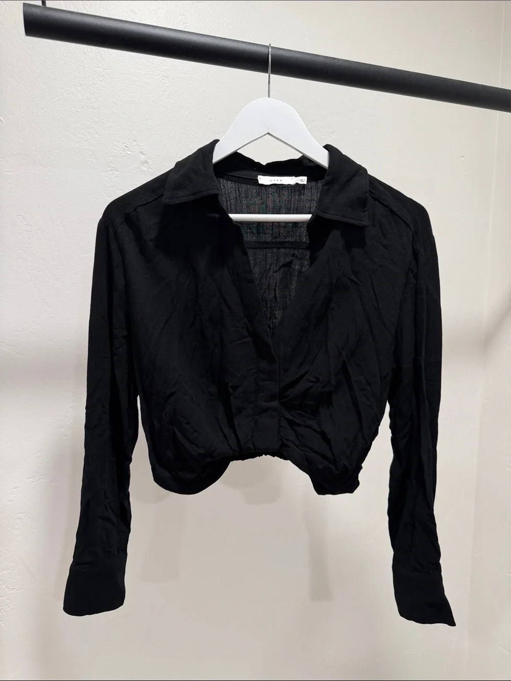 Lush Black Cropped Button-Down Shirt - Picture 1 of 3